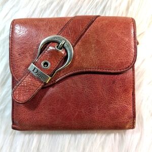 Christian Dior Red Brown Leather Saddle Wallet
